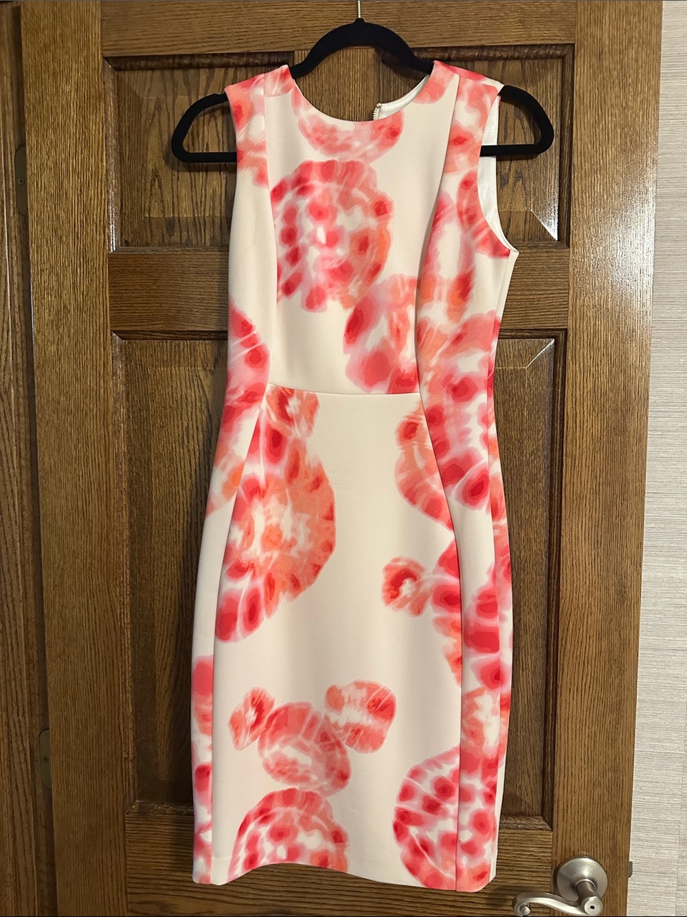 Calvin Klein Cream Midi Dress with Coral-Pink Floral Print